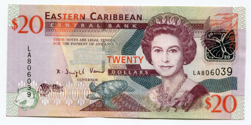 East Caribbean States 20 Dollars 2008 (ND)
P# 49; # LA806039; Elizabeth II; UNC