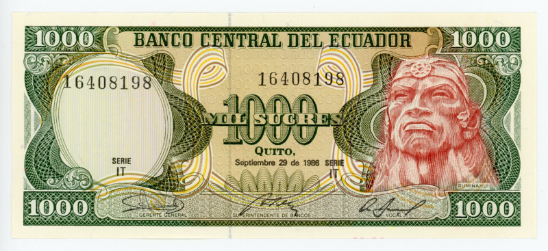 Ecuador 1000 Sucres 1986
P# 125a; # IT16408198; UNC