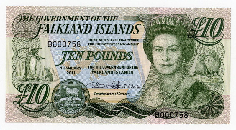 Falkland Islands 10 Pounds 2011
P# 18; # B000758