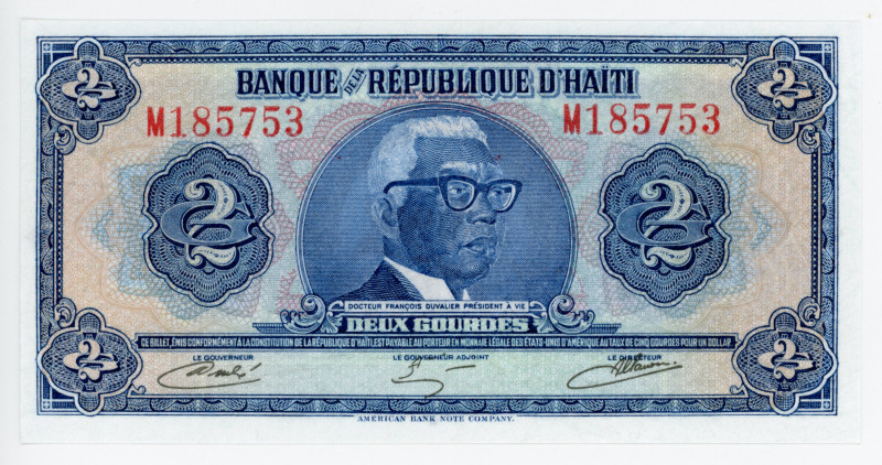 Haiti 2 Gourdes 1979
P# 231a; # M185753; TYVEK; UNC