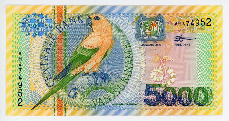 Suriname 5000 Gulden 2000
P# 152; #AH474952; UNC