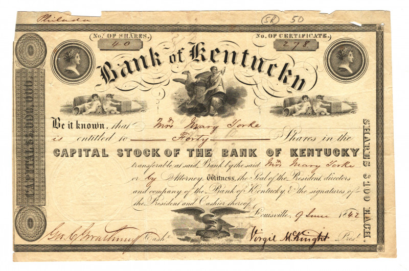 United States Bank of Kentucky 40 Shares 1842
# 40278; VF