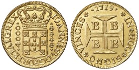 Joao V. 1706 - 1750
Brasilien. 4000 Reis, 1719. B-Bahia
10,77g
Friedb. 27
vz/stgl
