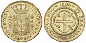 João VI. 1799-1826
Brasilien. 4000 Reis, 1812. R-Rio de Janeiro
8,04g
KM 235.2
f.stgl (MS63)