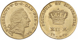 Frederik V. 1746 - 1766
Dänemark. XII Mark, 1759. Stempel von Erasmus Simon Kongsberg. Kopf des Königs r. // Krone über Wert. Schräg geriffelter Rand
...