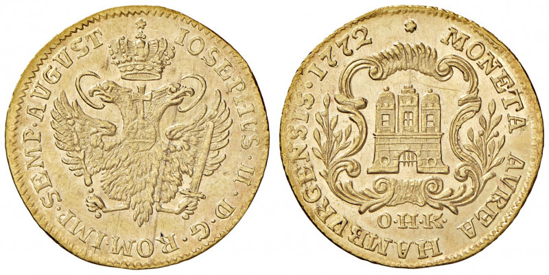 Joseph II. als Mitregent 1765 - 1780
Deutschland, Hamburg Stadt. 1 Dukat, 1772. ...