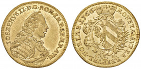 Joseph II.als Mitregent 1765 - 1780
Deutschland, Nürnberg. 1 Dukat, 1766. Stempel von J. L. Oexlein. Wappen // Büste Joseph II rechts
3,48g
Kellner 80...