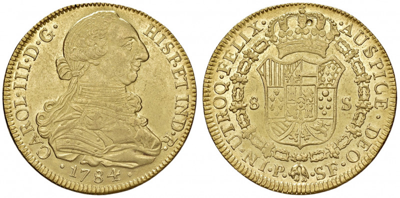 Carlos III. 1759 - 1788
Kolumbien. 8 Escudos, 1784. SF - Popayan
27,00g
La Onza ...