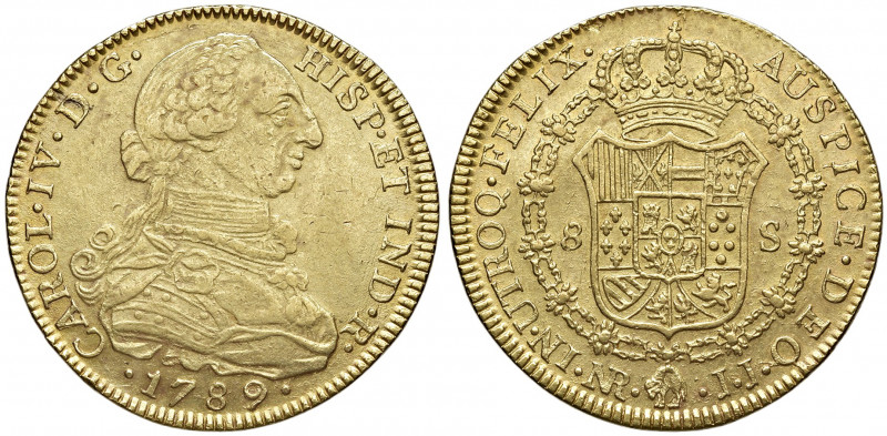 Carlos IV. 1788 - 1808
Kolumbien. 8 Escudos, 1789. JJ - Santa Fe (Nuevo Reino)
2...