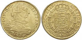 Carlos IV. 1788 - 1808
Kolumbien. 8 Escudos, 1789. JJ - Santa Fe (Nuevo Reino)
27,06g
La Onza 1110, AC 1715, Friedb. 43
f.vz/vz