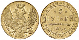 Nikolaus I. 1825 - 1855
Russland. 5 Rubel, 1841. SPB/AC, St. Petersburg
6,50g
Bitkin 18
Sf. im Avers
vz