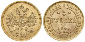 Alexander II. 1855 - 1881
Russland. 5 Rubel, 1865. SPB/AC, St. Petersburg
6,54g
Bitkin 11
f.stgl