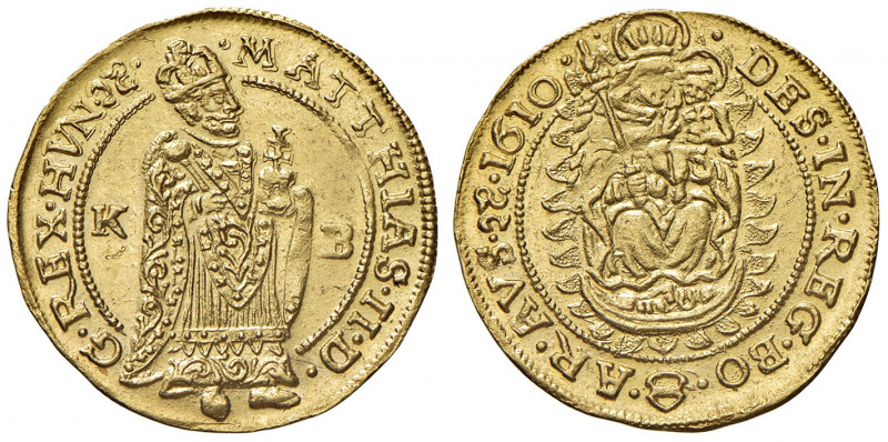 Matthias II. 1612 - 1619
Dukat, 1610. K-B, Kremnitz
3,47g
MzA. Seite 96
vz/stgl