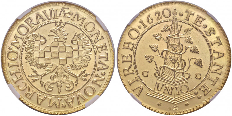 Stände von Böhmen und Mähren 1616 - 1620
5 Dukaten, 1620. Restrike, in NGC Holde...