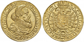 Ferdinand II. 1619 - 1637
10 Dukaten, 1621. Münzmeister Matthias Fellner (Mmz 3). Geharnischte Büste mit Lorbeerkranz und Vlieskette r. FERDINANDVS II...