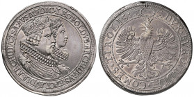 Erzherzog Leopold V. 1625 - 1632
2 Taler, (1626) o. Jahr. auf die Hochzeit mit Claudia von Medici
Hall
57,26g
M./T. 463, Dav. 3331
win. Randfehler
vz