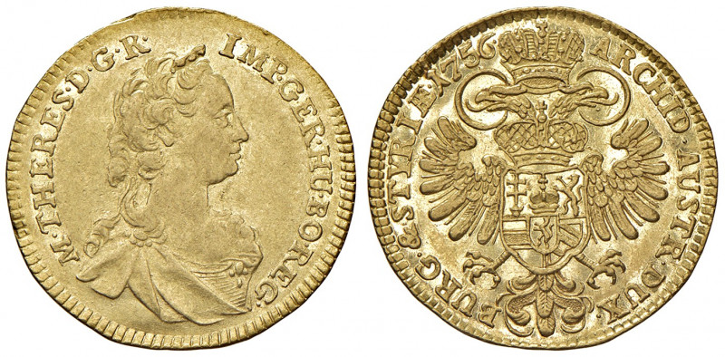 Maria Theresia 1740 - 1780
Dukat, 1756. Graz
3,47g
Fr. 400, Her. 131, Eyp. 64b/4...