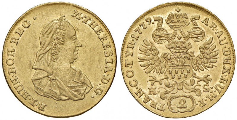 Maria Theresia 1740 - 1780
2 Dukaten, 1779. H-S, Karlsbug
6,97g
Fr. 1439, Her. 7...