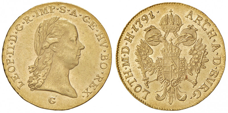 Leopold II. 1790 - 1792
Dukat, 1791. G, Nagybanya
3,46g
Her. 13
vz/stgl