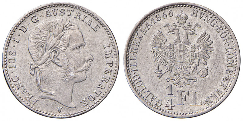 Franz Joseph I. 1848 - 1916
1/4 Gulden / 1/4 Florin, 1866. V, Venedig
5,27g
Fr. ...