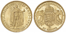 Franz Joseph I. 1848 - 1916
20 Korona, 1916. K-B, Kremnitz
6,79g
Fr. 2081
stgl