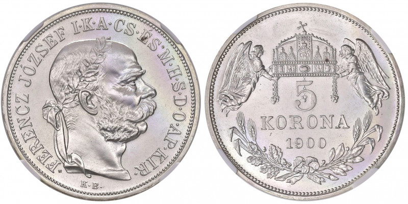 Franz Joseph I. 1848 - 1916
5 Korona, 1900. Restrike in NGC Holder
K-B, Kremnitz...