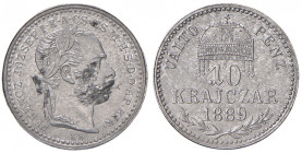 Franz Joseph I. 1848 - 1916
10 Krajczar, 1889. PROBE der Münze Kremnitz in Aluminium (Al) mit schmalem Randstab, Rand glatt, Ø 19,4 mm, Dicke 1,6 mm
K...