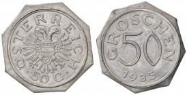 50 Groschen, 1935
1. Republik 1918 - 1933 - 1938. PROBEN der Münze Wien 2 Stück: Avers u. Revers in Zinn (Sn) mit schmaler Randstab und 8 eckig, Rand ...