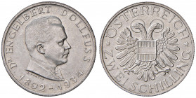 2 Schilling, 1934
1. Republik 1918 - 1933 - 1938. PROBE der Münze Wien in Silber (Ag) mit schmalem Randstab, Riffelrand, mit Revers wie beim 5 Schilli...