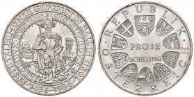 500 Schilling, 1986
2. Republik 1945 - heute. PROBE der Münze Wien Hall/Tirol in Silber (Ag) mit breitem Randstab, Rand glatt / Randschrift, Ø 37,6 mm...