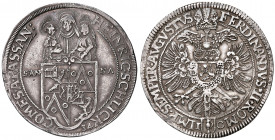 Heinrich IV. 1625 - 1650
Schlick. Taler, 1634. mit Titel Ferdinand II., Münzmeister Johann Candler (Kannen­wappen zwischen I-C)
I-C, Plan
28,92g
Fiala...