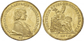 Sigismund III. von Schrattenbach 1753 - 1771
Erzbistum Salzburg. 5 Dukaten, 1759. Salzburg
17,44g
HZ 2892
Graffito V im Avers
f.vz/vz