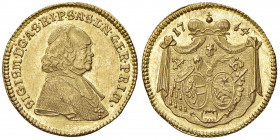 Sigismund III. von Schrattenbach 1753 - 1771
Erzbistum Salzburg. Dukat, 1764. Salzburg
3,48g
HZ 2919
vz/stgl