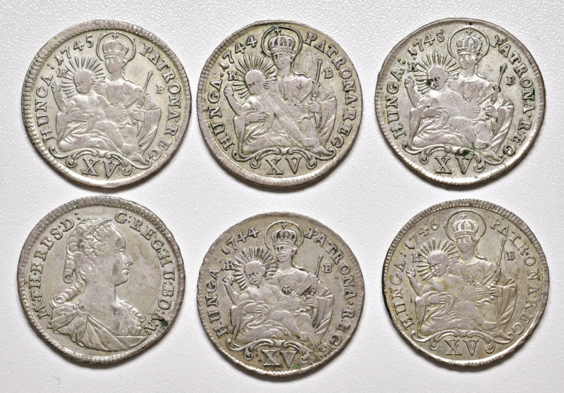 Maria Theresia 1740 - 1780
Lot. 6 Stück diverse XV Kreuzer, alle Kremnitz
ges. 3...