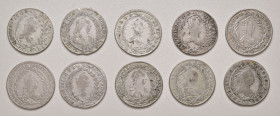 Maria Theresia 1740 - 1780
Lot. 10 Stück 20 Kreuzer, diverse Jahre und Prägestätten
ges. 65,54g
f.ss/ss
