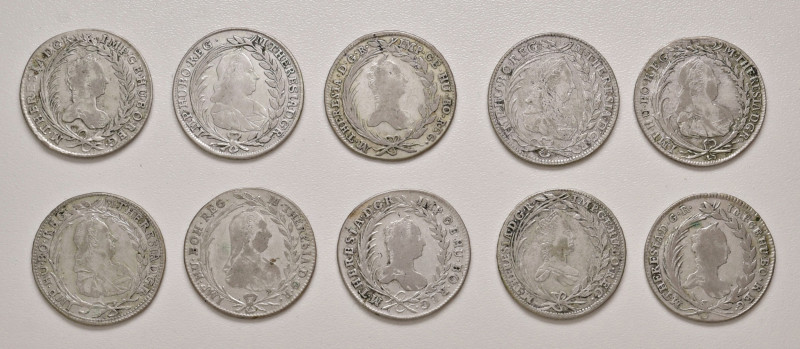Maria Theresia 1740 - 1780
Lot. 10 Stück 20 Kreuzer, diverse Jahre und Prägestät...