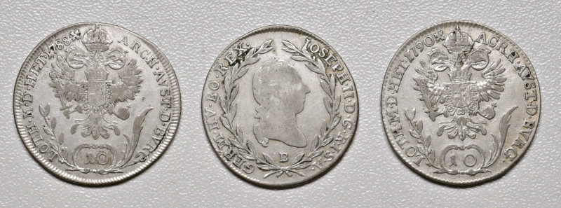 Joseph II. als Alleinregent 1780 - 1790
Lot. 3 Stück 10 Kreuzer 1780/89/90
a. ca...