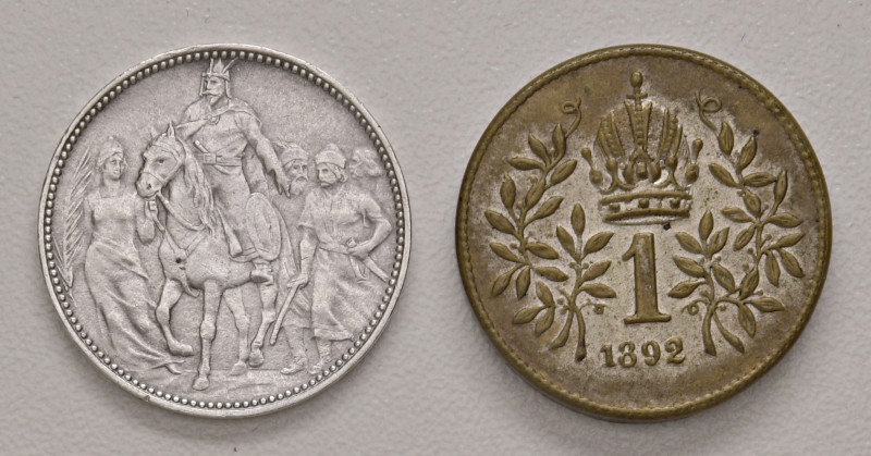 Franz Joseph I. 1848 - 1916
Lot. 2 Stück, 1x 1 Krone Landnahme 1896 und einseiti...