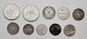 Franz Joseph I. 1848 - 1916
Lot. 10 Stück, diverse Nominale, Kreuzer, Kronen, usw.
ges. 35,47g
s - f.vz