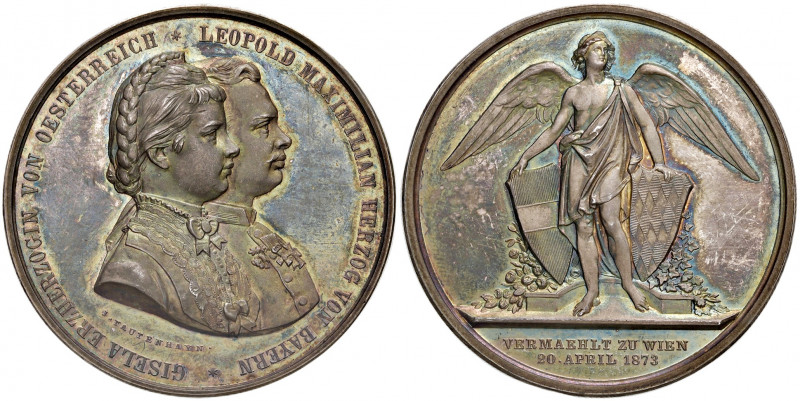 Ludwig II. 1864 - 1886
Deutschland, Bayern. Ag Medaille, 1873. auf die Vermählun...
