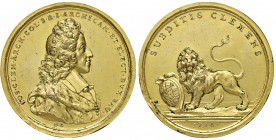 Joseph Klemens von Bayern 1688 - 1702
Deutschland, Köln. Cu Medaille, 1714. vergoldet, auf die Wiedererlangung des Kurfürsten- und Erzbischofsamtes in...