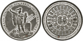 Freie Stadt
Deutschland, Frankfurt. Sn Medaille, 1840. auf das 25 jährige Bestehen des Deutschen Bundes, Av: Arminius mit Pfeilbündel auf Waffen erheb...