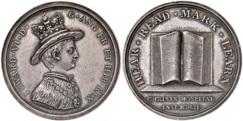 Edward VI. 1790 - 1890
England. Ag Medaille, o. Jahr (1848). auf das 1553 gegrün...