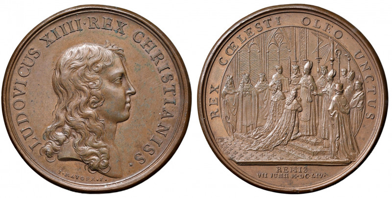 Ludwig XIV. 1643 - 1715
Frankreich. Cu Medaille, 1654. auf seine Krönung in Reim...