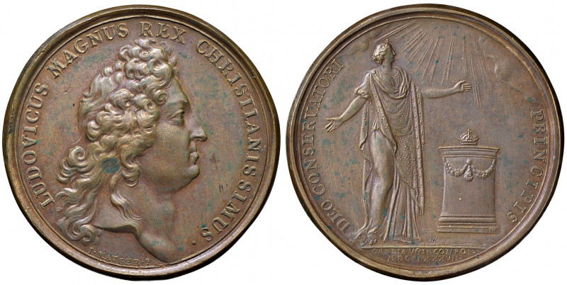 Ludwig XIV. 1643 - 1715
Frankreich. Cu Medaille, 1687. auf die Heilung des König...