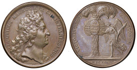 Ludwig XIV. 1643 - 1715
Frankreich. Cu Medaille, 1697. auf die Einnahme von Barcelona (Spanien), Ath (Flandern) und Cartagena (Kolumbien), Vs. mit rec...