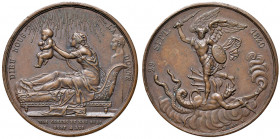 Ludwig XVIII. 1814 - 1824
Frankreich. Cu Medaille, 1820. auf die Geburt des späteren Henri V.. Die Mutter auf einer Kline liegend hebt den Sohn den So...