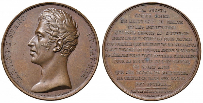 Charles X. 1824 - 1830
Frankreich. Cu Medaille, 1824. auf den Regierungsantritt ...