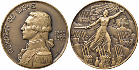 III Republik 1871-1940
Frankreich. Br Medaille, 1936. zum 100. Todestag von Rouget de Lisle, Av. Brustbild und umschrift, Rv. Marschierende Soldaten, ...