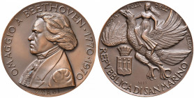 Republik
San Marino. Cu Medaille, 1970. auf den 200. Geburtstag von Ludwig van Beethoven, 200. Geburtstag. Brustb. Rv. auffliegender Adler, ein Mädche...
